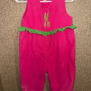 Pink and Green Monogrammed Baby Romper